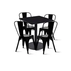 KLIK - Mesa restaurant 70x70 Tubo Metal cubierta MDF + 4 Sillas Tolix - Negra