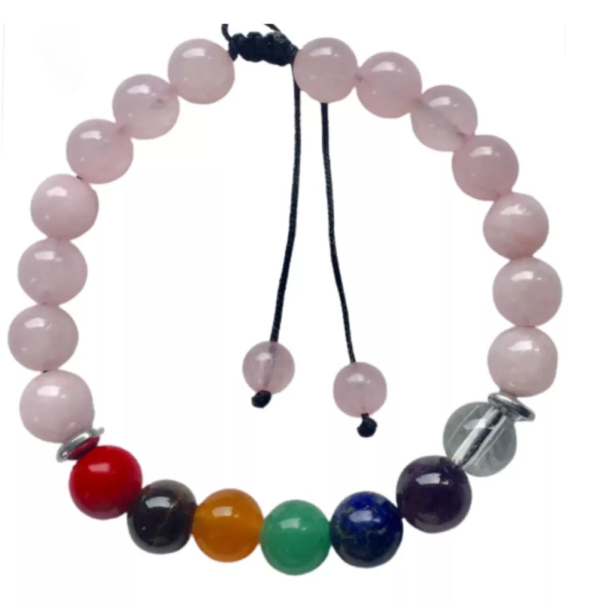 GENERICO - Pulsera Piedras Con 7 Chakras Hilo Negro Ajustable Unisex