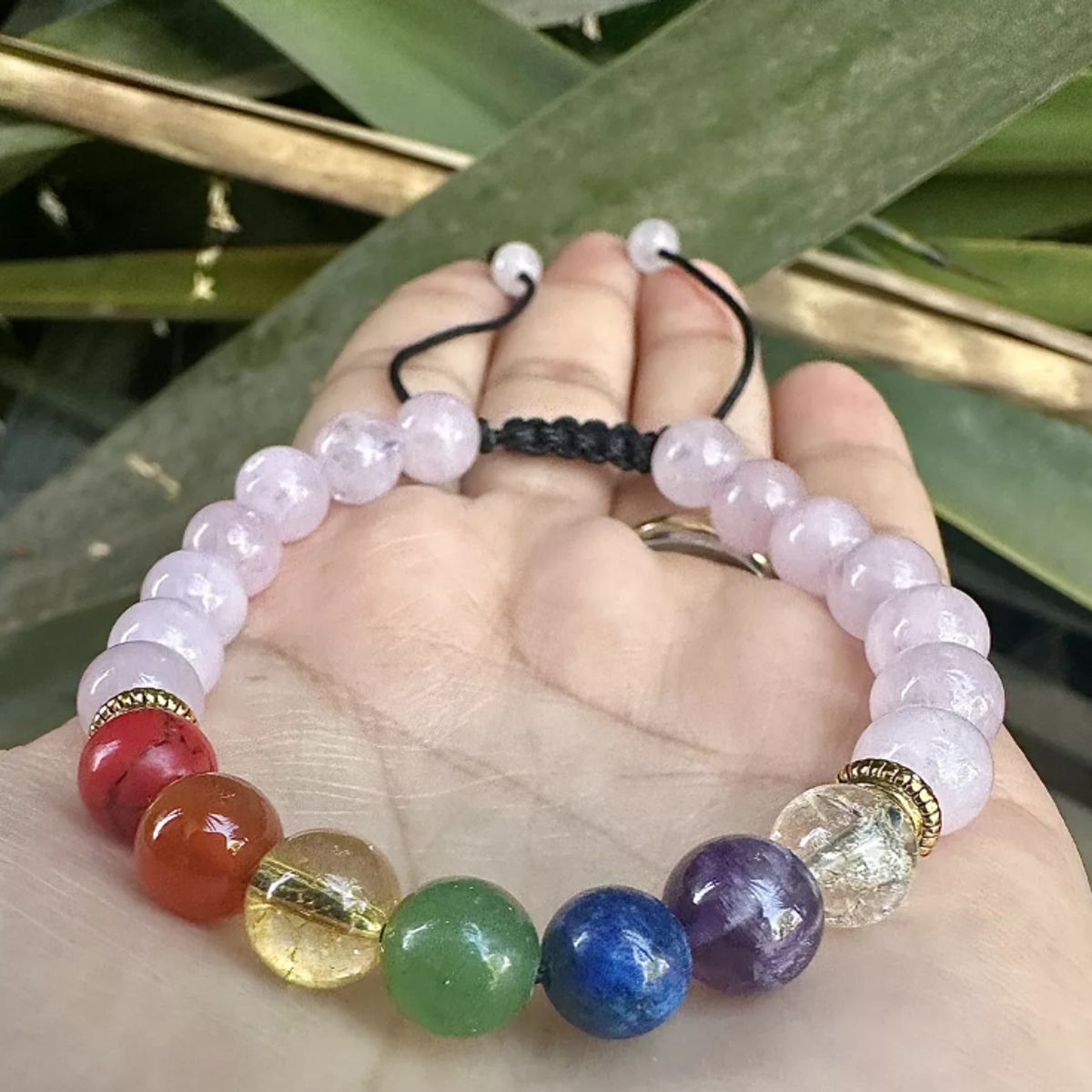 GENERICO - Pulsera Piedras Con 7 Chakras Hilo Negro Ajustable Unisex