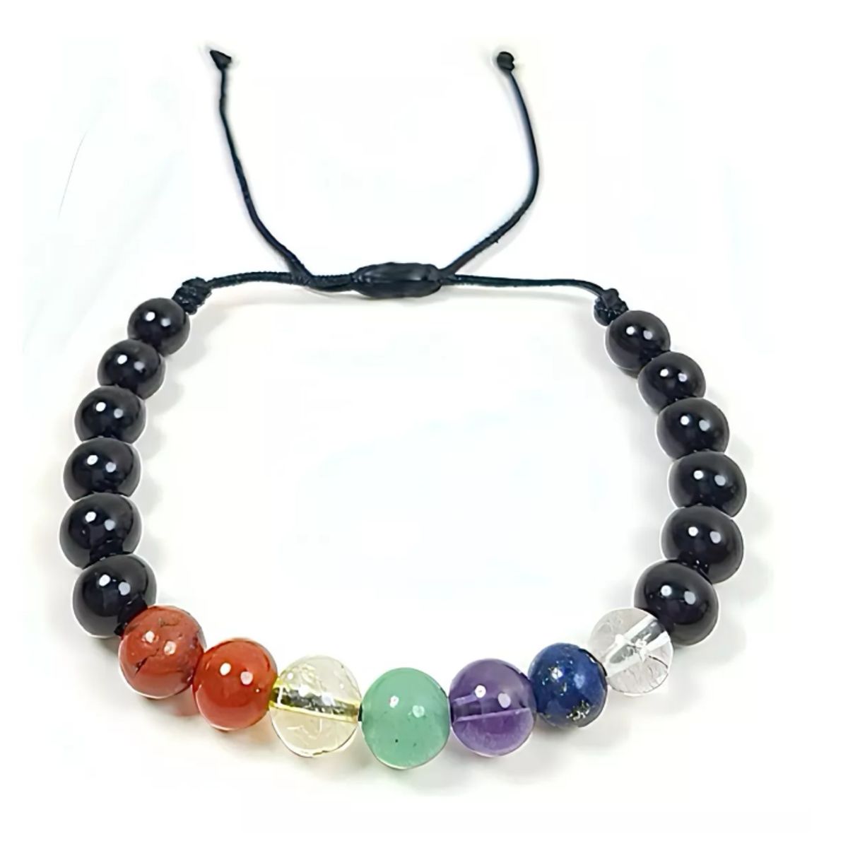 GENERICO - Pulsera Piedras Con 7 Chakras Hilo Negro Ajustable Unisex