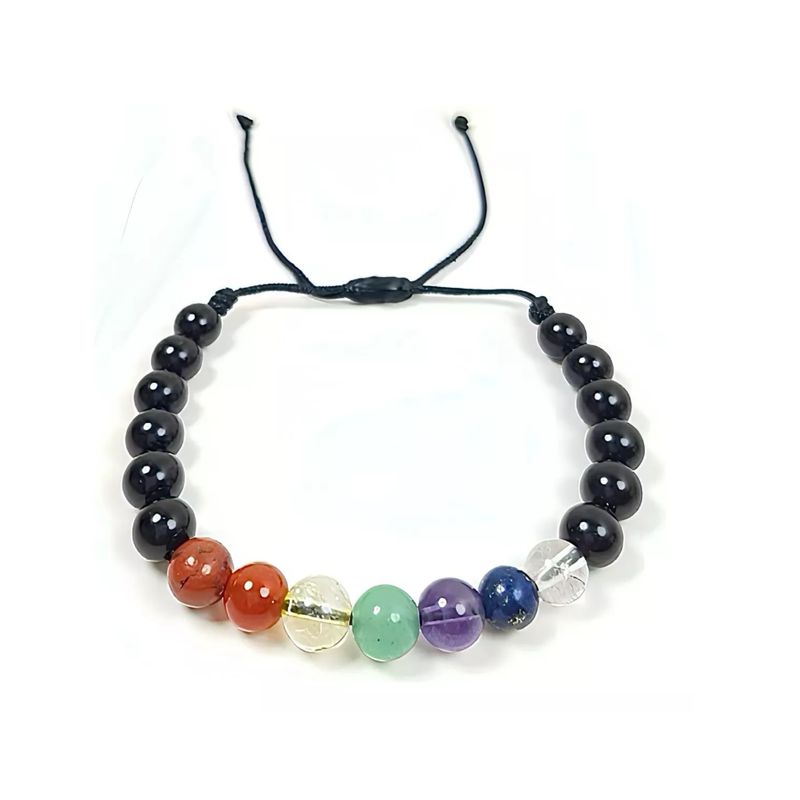 GENERICO - Pulsera Piedras Con 7 Chakras Hilo Negro Ajustable Unisex