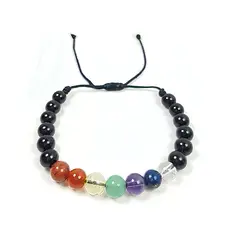 GENERICO - Pulsera Piedras Con 7 Chakras Hilo Negro Ajustable Unisex