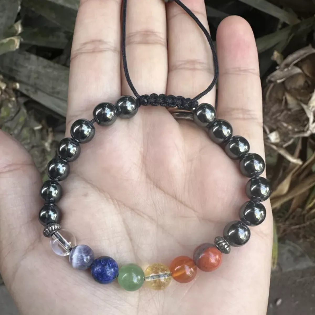 GENERICO - Pulsera Piedras Con 7 Chakras Hilo Negro Ajustable Unisex