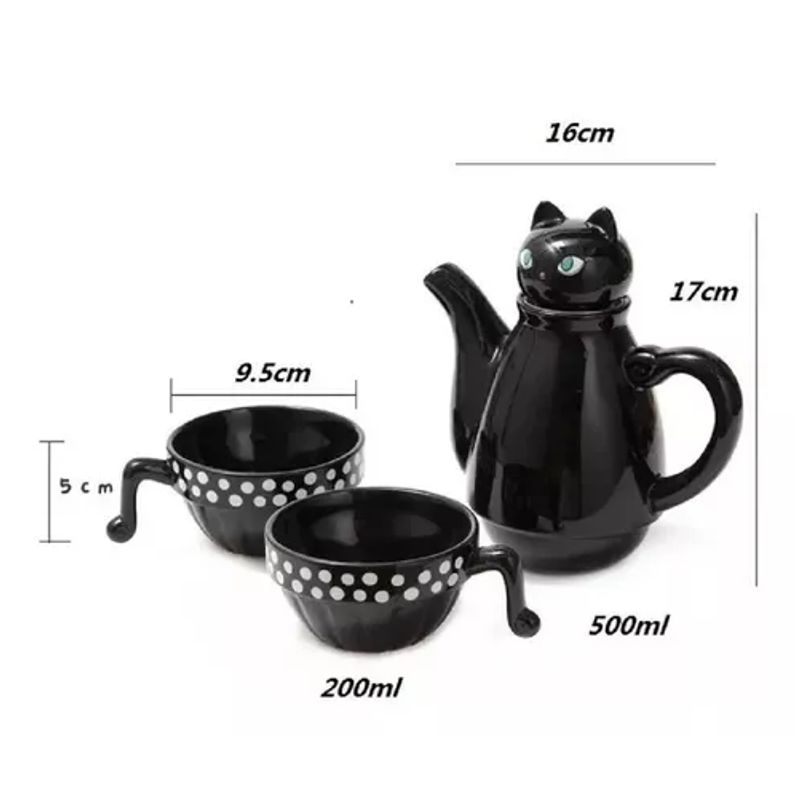 GENERICO - Set de tetera de gato con infusor y 2 tazas mug
