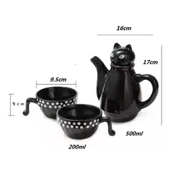 GENERICO - Set de tetera de gato con infusor y 2 tazas mug