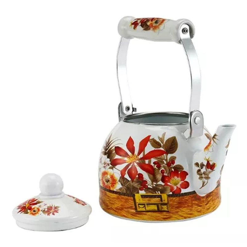 GENERICO - Tetera esmaltada de 2 litros diseño flores
