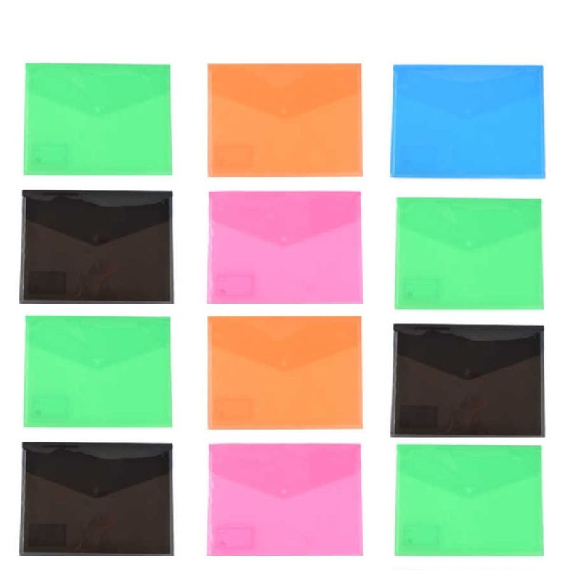GENERICO - Pack de 12 Sobres Plásticos con Broche A5 Colores Variados