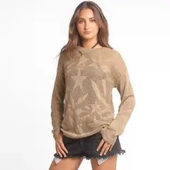 ME QUIERE MUCHO POQUITO NADA - Sweater Mujer Tejido Calado con Estrellas Tipo Crochet - Henne - MQM