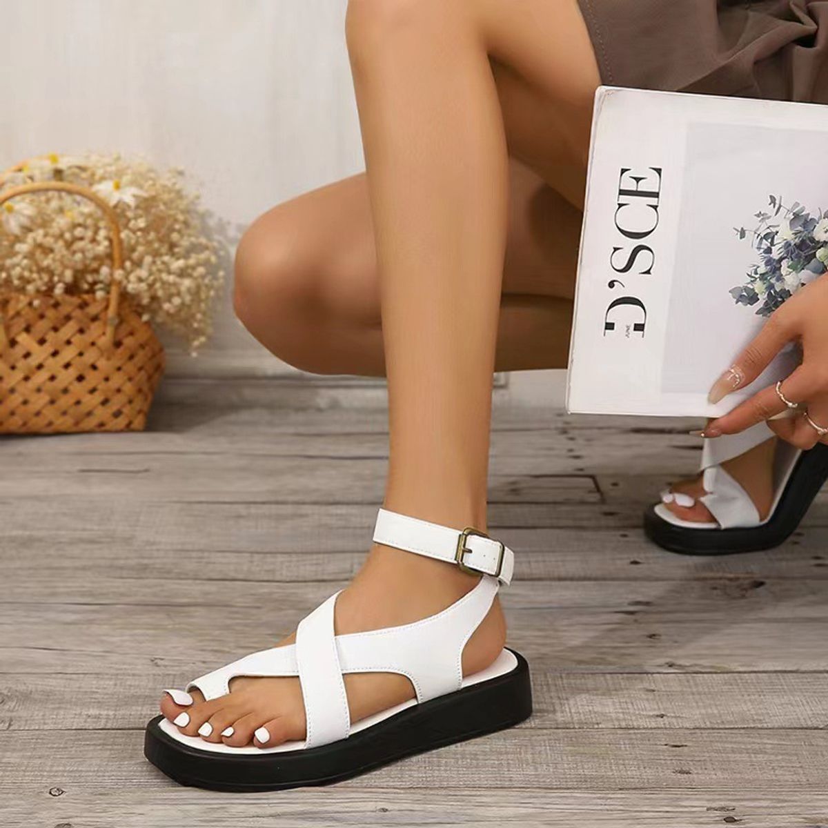 TIOZONEY - Sandalia Mujer-Blanco