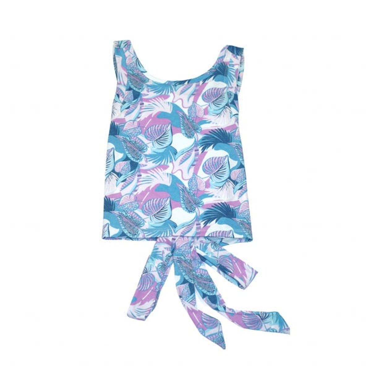 ME QUIERE MUCHO POQUITO NADA - Polera Azul Tropical con Estampado y Lazo Ajustable - MQM