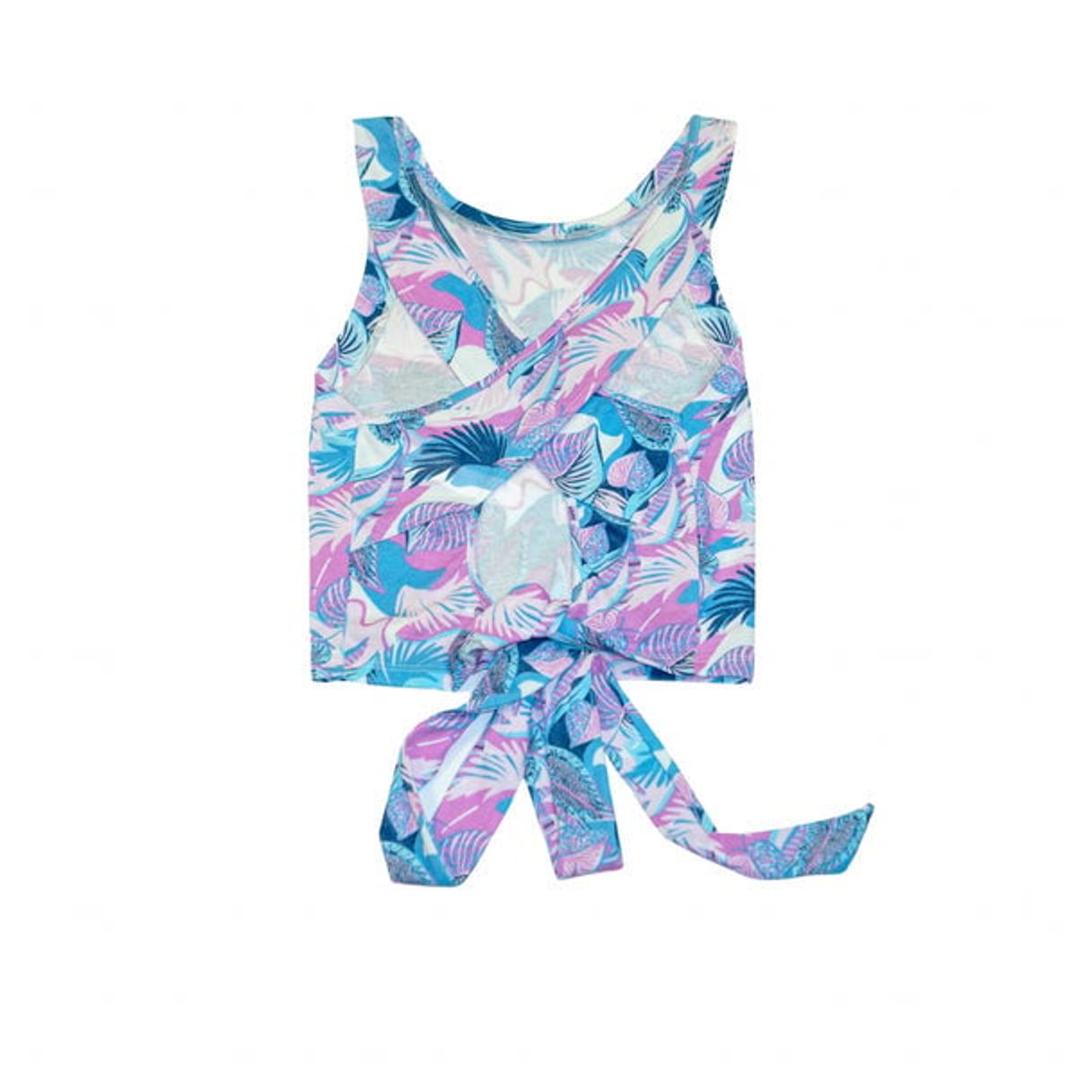 ME QUIERE MUCHO POQUITO NADA - Polera Azul Tropical con Estampado y Lazo Ajustable - MQM