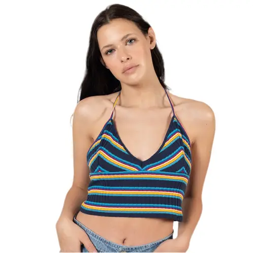 ME QUIERE MUCHO POQUITO NADA - Crop Top Azul Rayado con Tirantes Ajustables - Luli - MQM