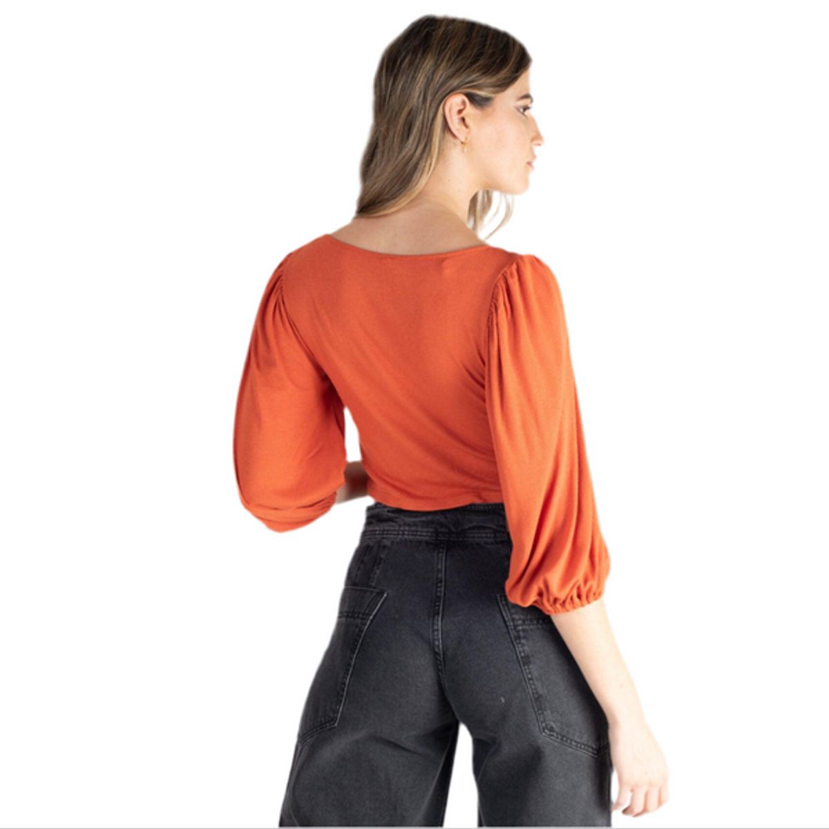 ME QUIERE MUCHO POQUITO NADA - Crop Top Corset Terracota con Mangas Abullonadas - MQM