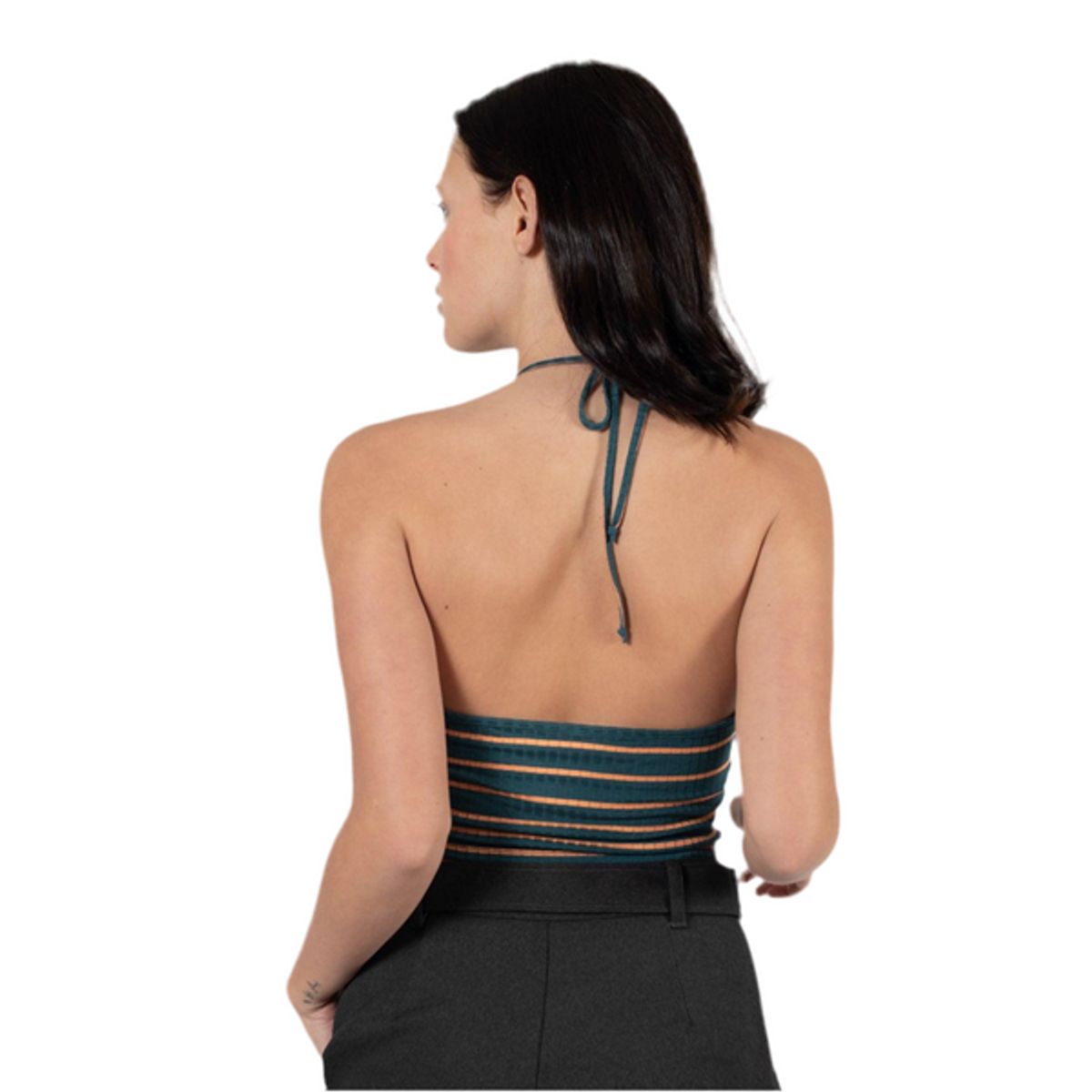 ME QUIERE MUCHO POQUITO NADA - Crop Top Verde Rayado con Amarra en el Cuello - Luli - MQM