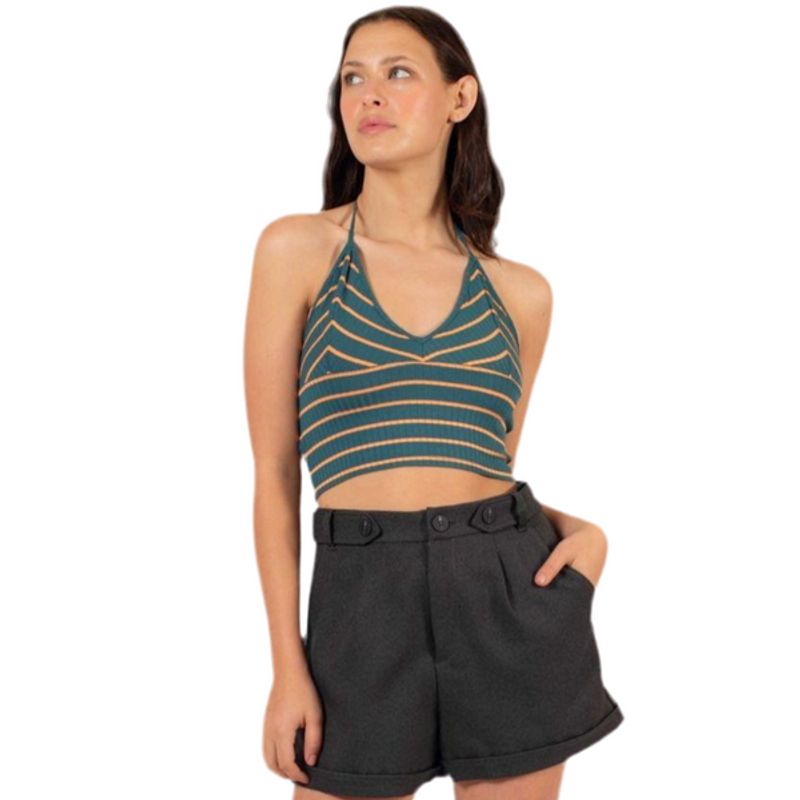 ME QUIERE MUCHO POQUITO NADA - Crop Top Verde Rayado con Amarra en el Cuello - Luli - MQM