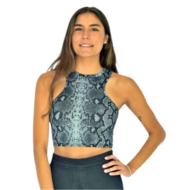 ME QUIERE MUCHO POQUITO NADA - Crop Top Deportivo Ajustado con Cuello Redondo - Serpiente - MQM