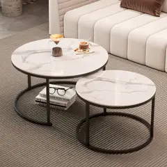 GENERICO - Mesa de centro Nido Diseño de Marmol con base negra