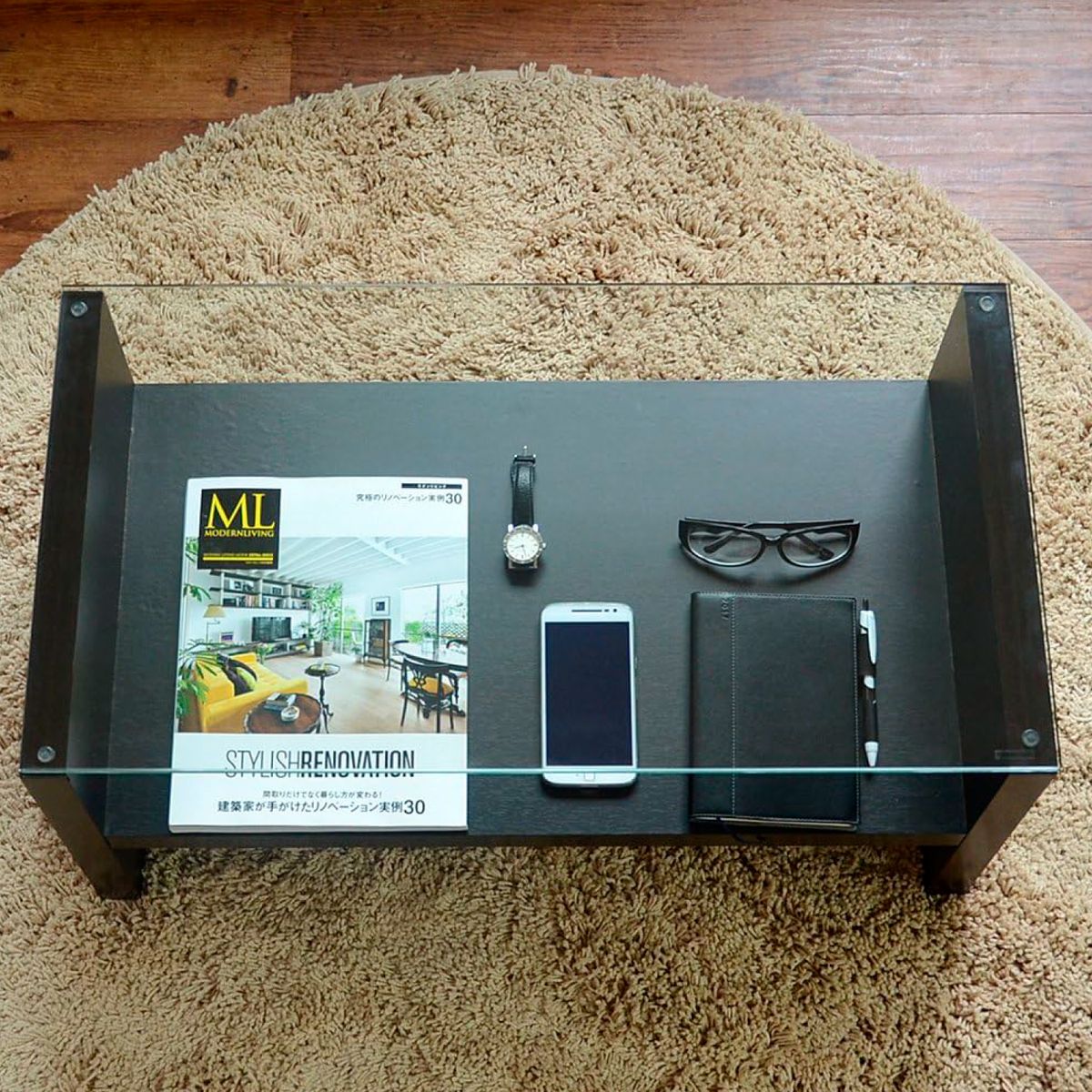 GENERICO - Mesa de centro moderna madera walnut wood vidrio