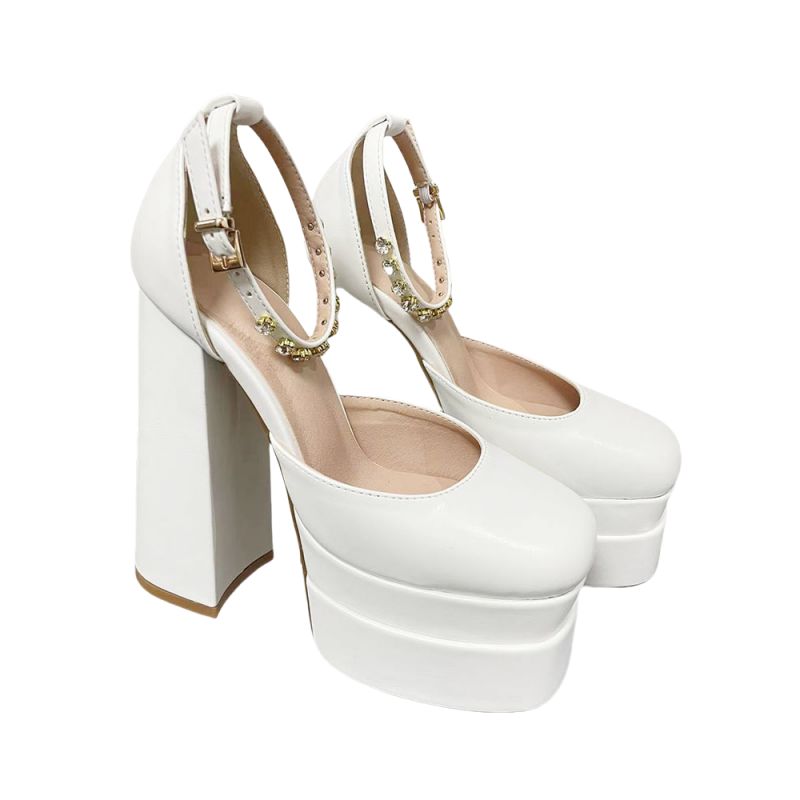 TIOZONEY - Zapatos de tacón blancos para mujer.