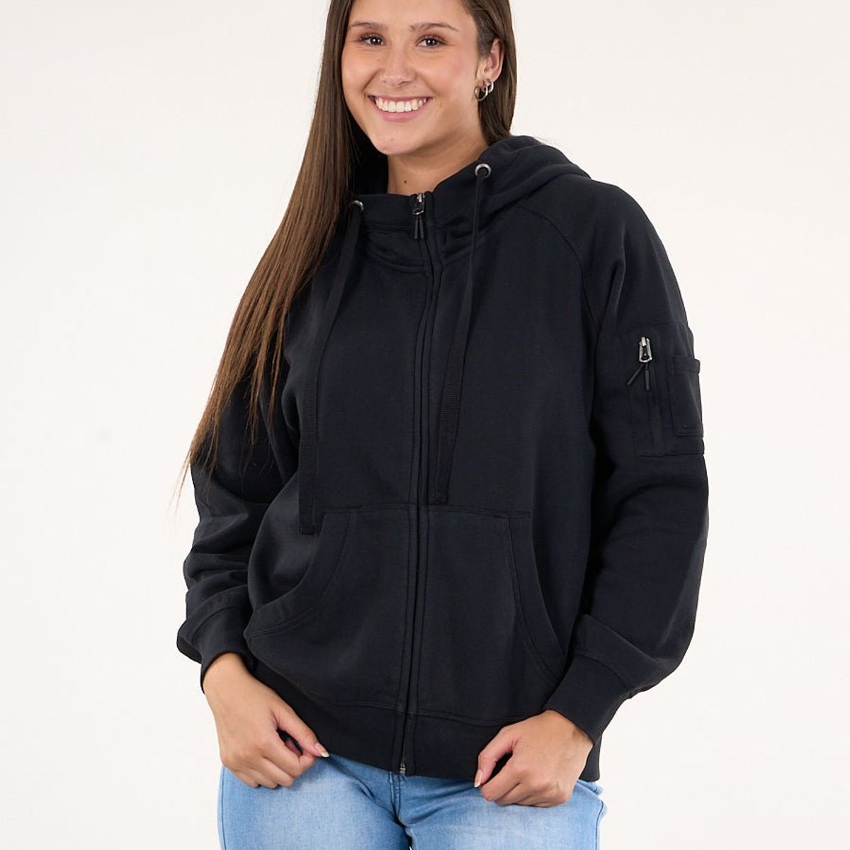 POLEMIC - Poleron franela full zipper procesado Negro VW7715 Polemic