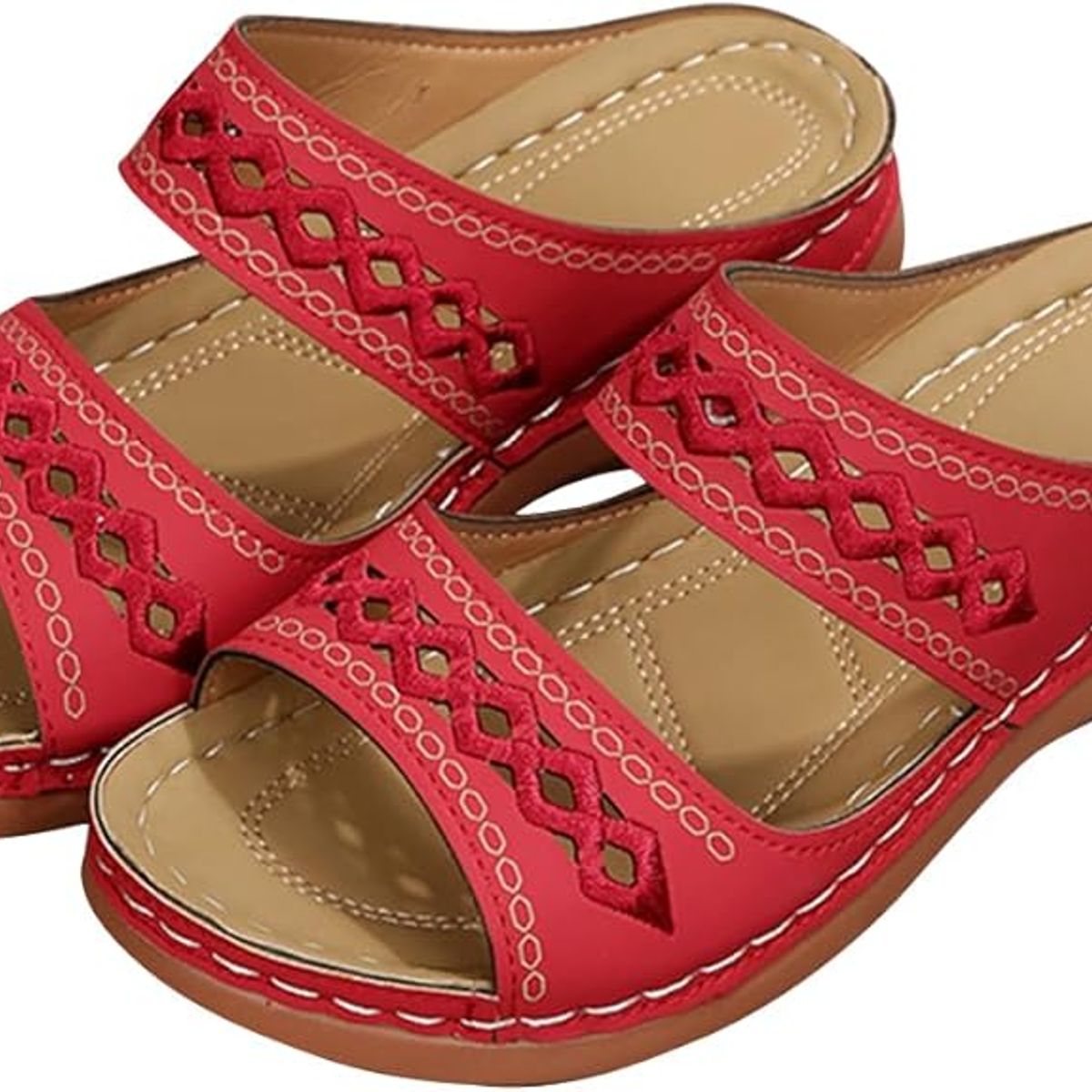 TIOZONEY - Sandalia Mujer -Rojo.