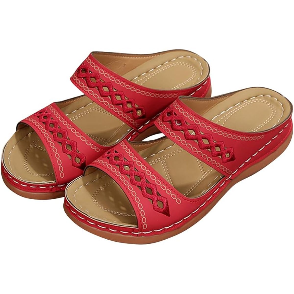 TIOZONEY - Sandalia Mujer -Rojo.