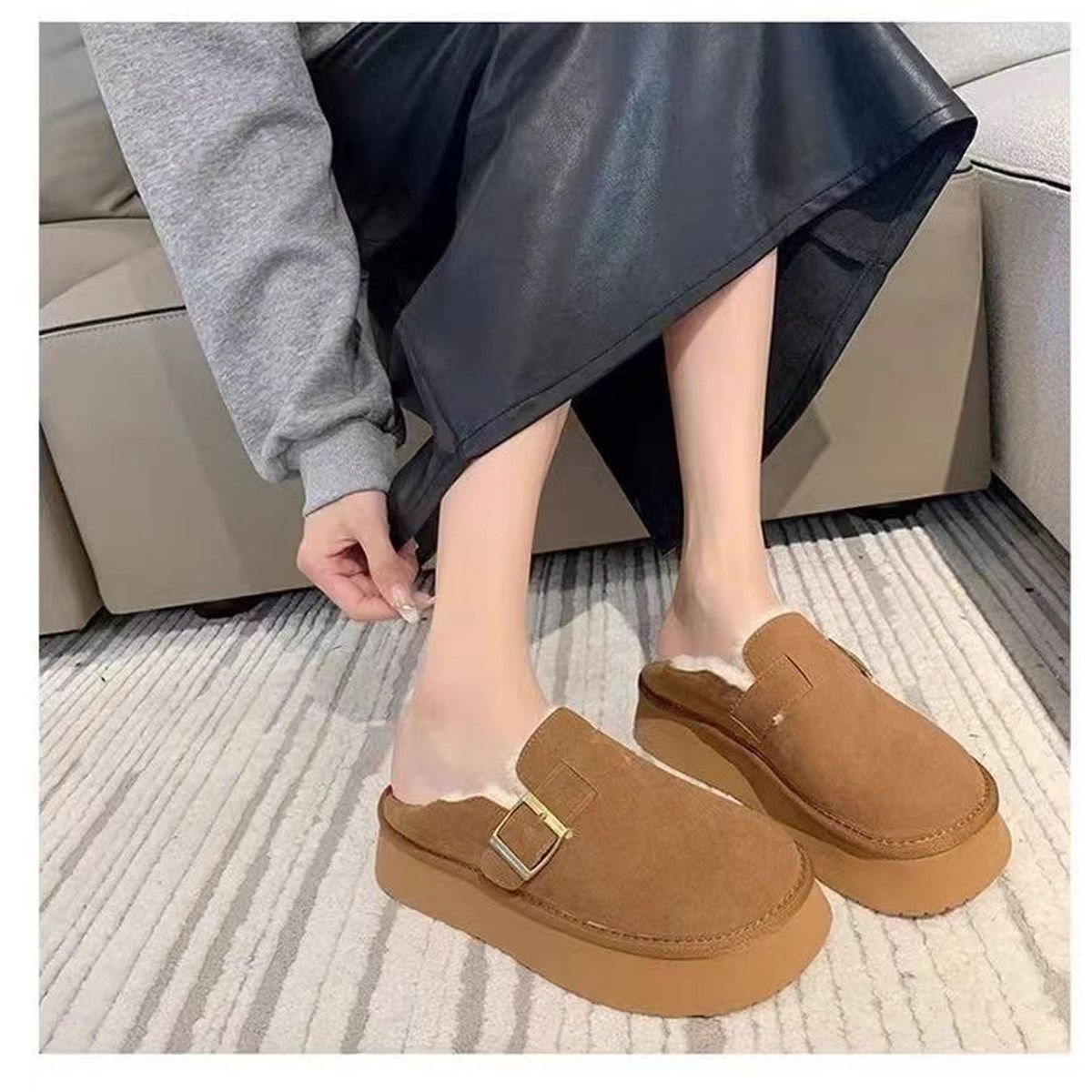 TIOZONEY - Botas de nieve cortas de felpa para mujer