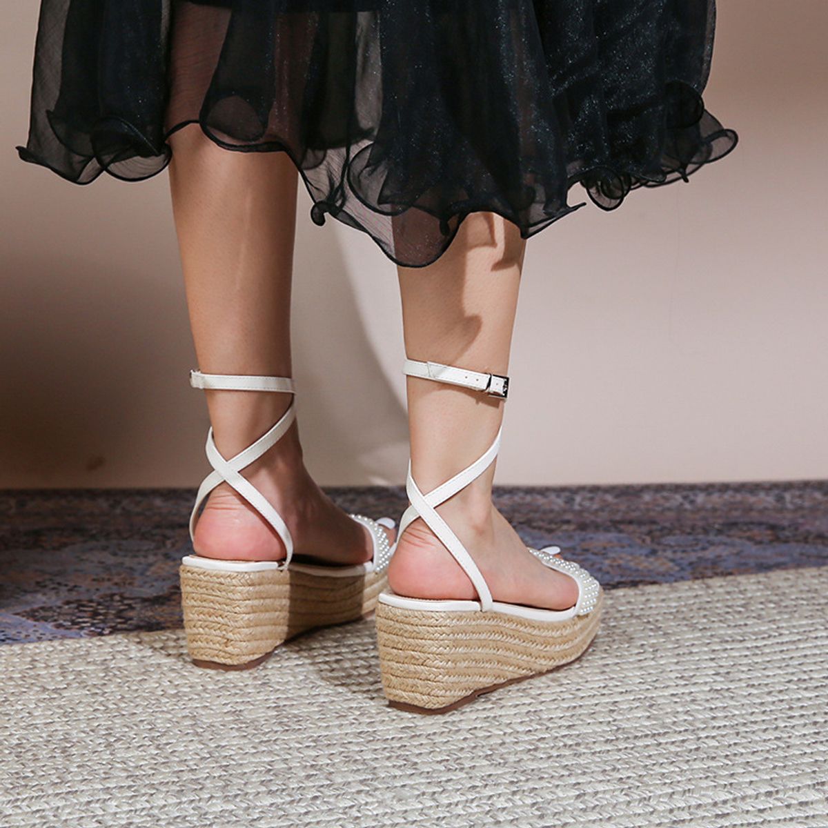 TIOZONEY - Sandalias con tacón plataforma Mujer Blanco