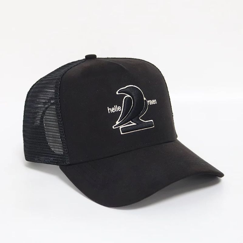 HELLE RAVEN HR - Gorro snapback marca helle raven hr curvo de gamuza negro cuervo