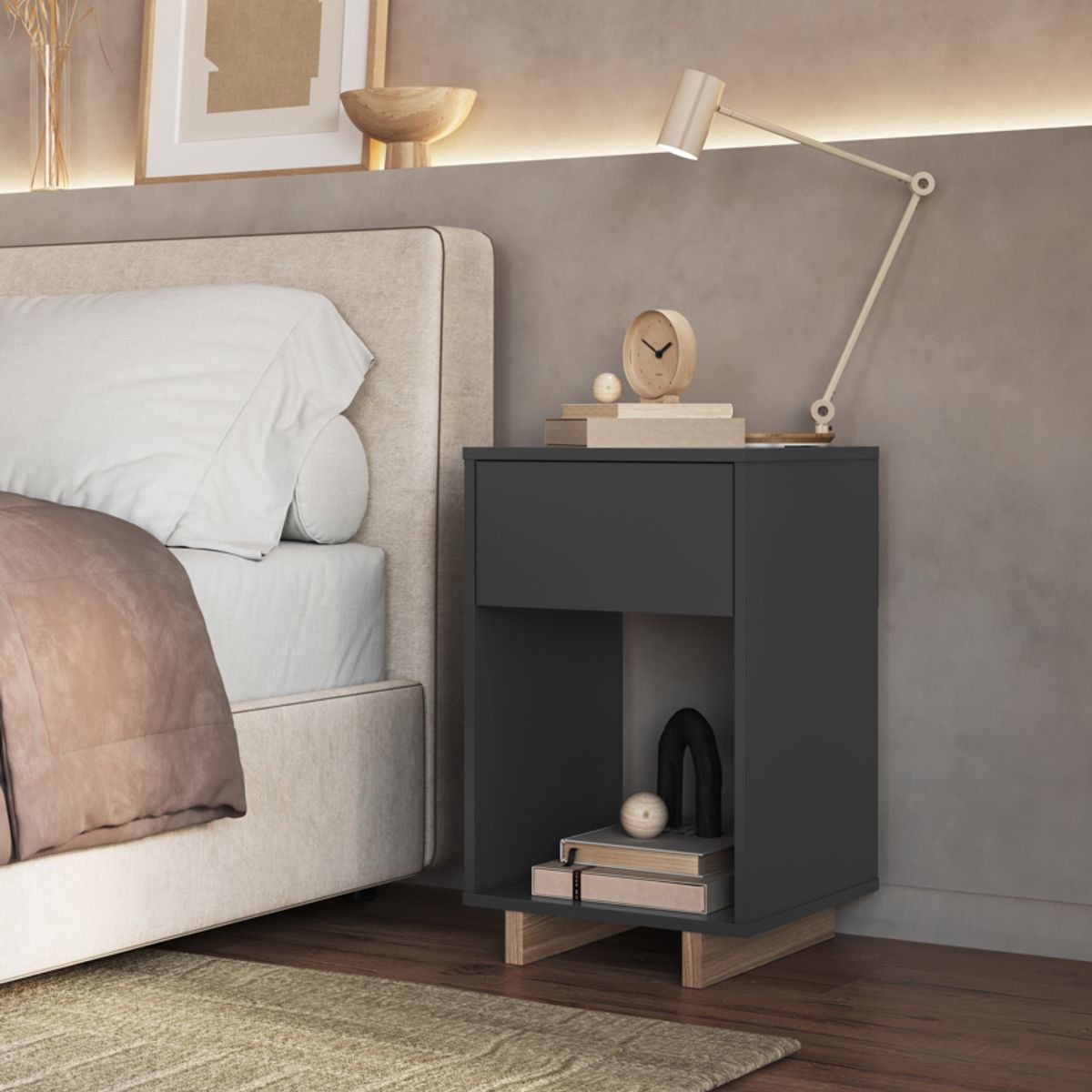 BE DESIGN - Velador 1 Cajon Gris Nomad Emovell