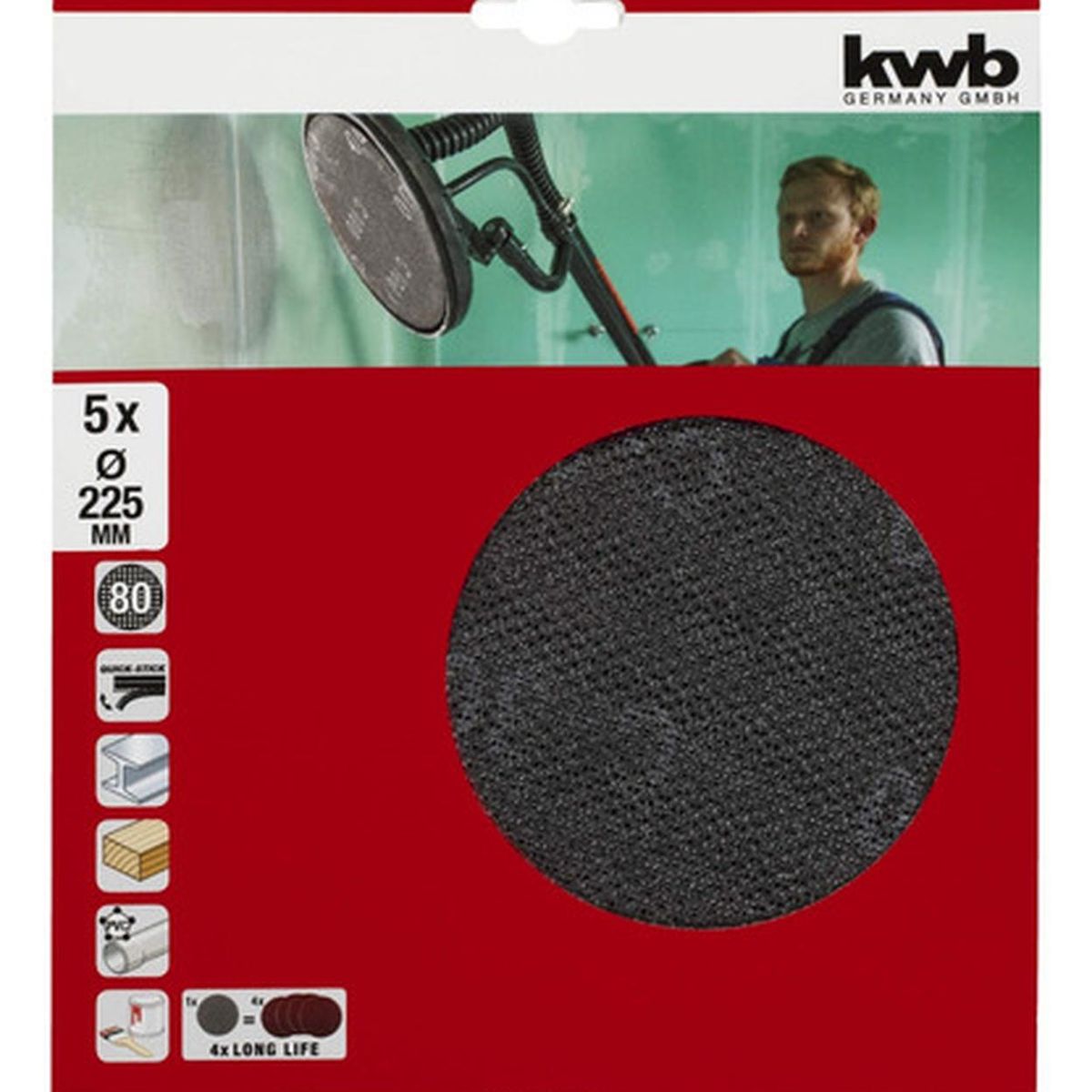 KWB - Set 5 Lijas 225 mm Grano 80 TC-DW225 KWB 491508