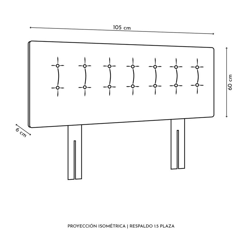 BODEVIR - Respaldo Botone PU 1.5 Plaza Negro