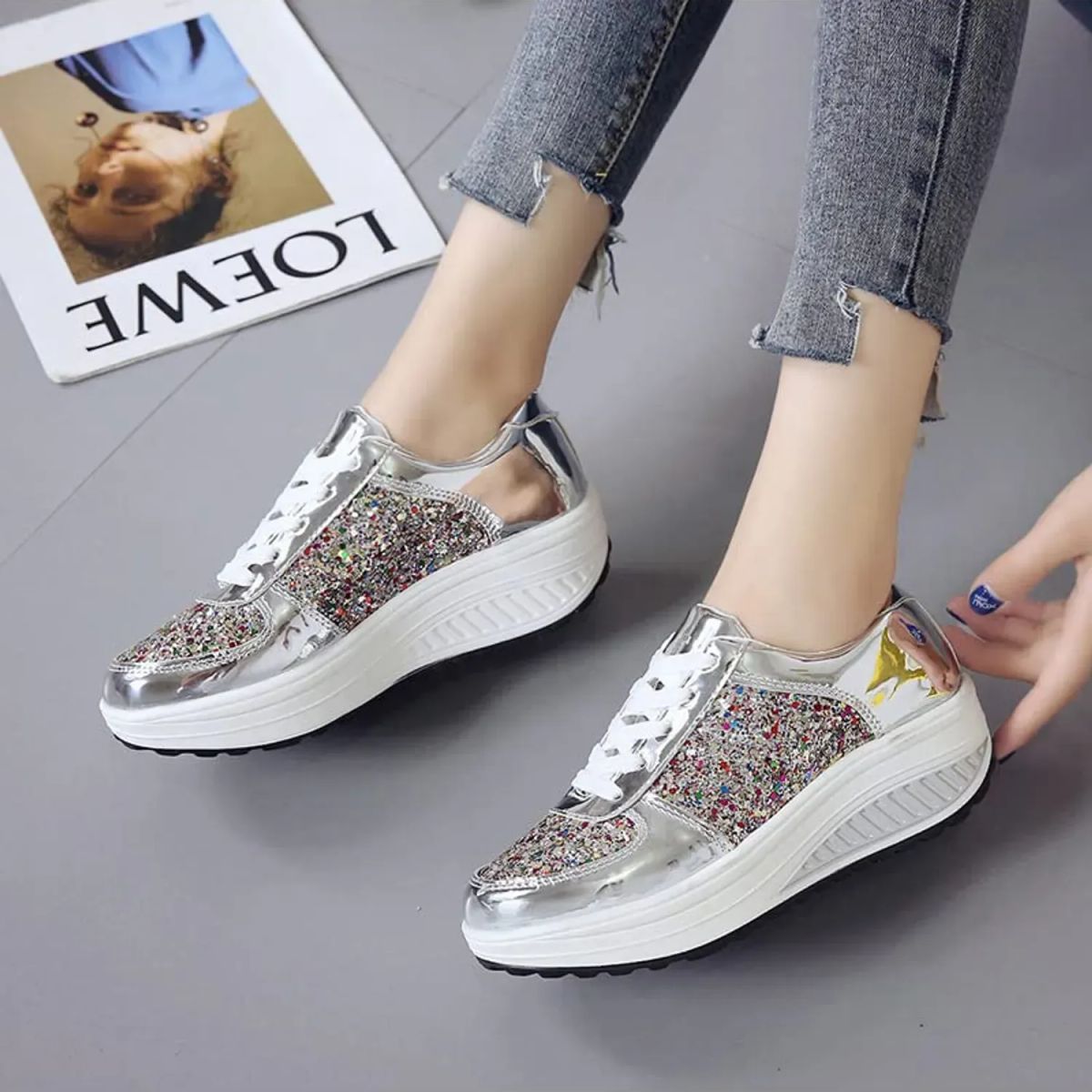 TIOZONEY - Zapatillas casuales para Mujer - Plata