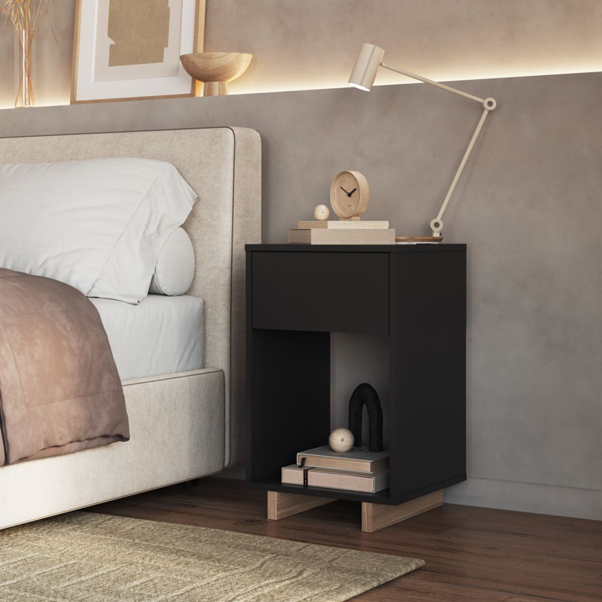 BE DESIGN - Velador 1 Cajon Negro Nomad Emovell