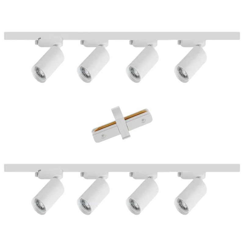 WANT - Lámpara 8 Focos Blancos Luz Fría Con Riel 2 mts y Unión