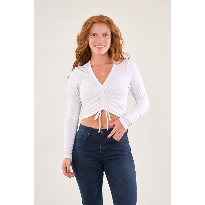 POLEMIC - Polera manga larga Rib con centro recogido Blanco VW1772 Polemic