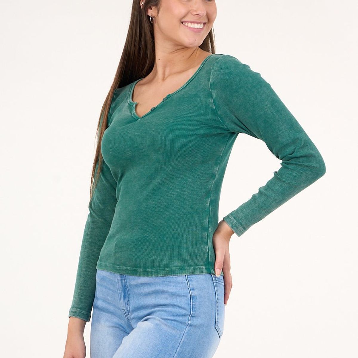 POLEMIC - Polera manga larga rib procesada Verde VW1773 Polemic