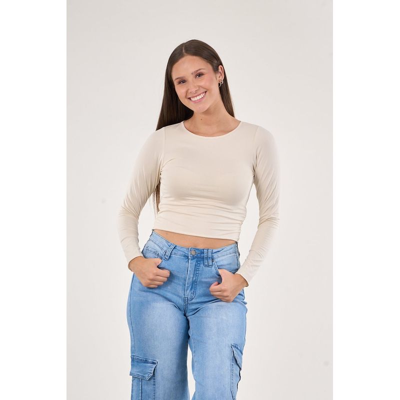 POLEMIC - Polera manga larga recogido lateral VW1770 Crudo Polemic