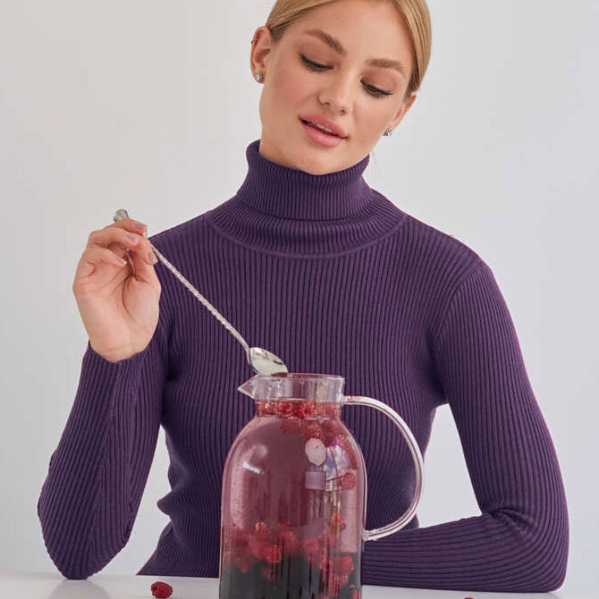 TIOZONEY - Sweater De Cuello Alto Mujer - Morado