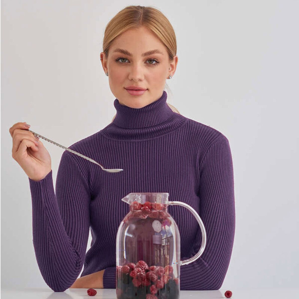 TIOZONEY - Sweater De Cuello Alto Mujer - Morado