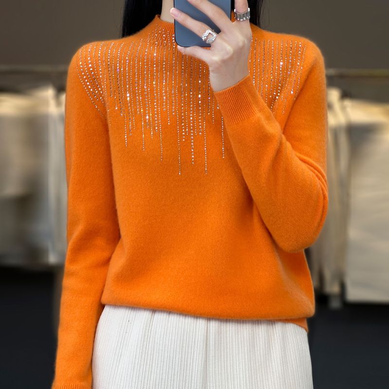 TIOZONEY - Suéter de cuello medio alto para mujeres - Naranja - Naranja  XL