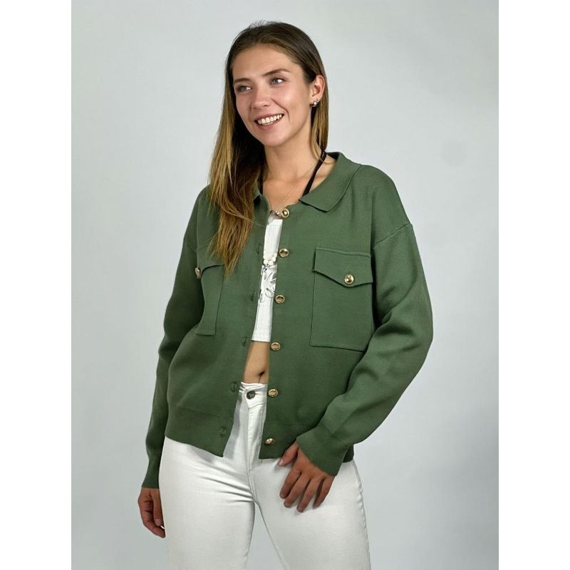 ENIGMATICA BOUTIQUE - Sweater Abotonado Cuello Pique Café