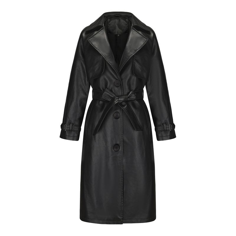 TIOZONEY - Chaqueta de PU para mujer con cinturón