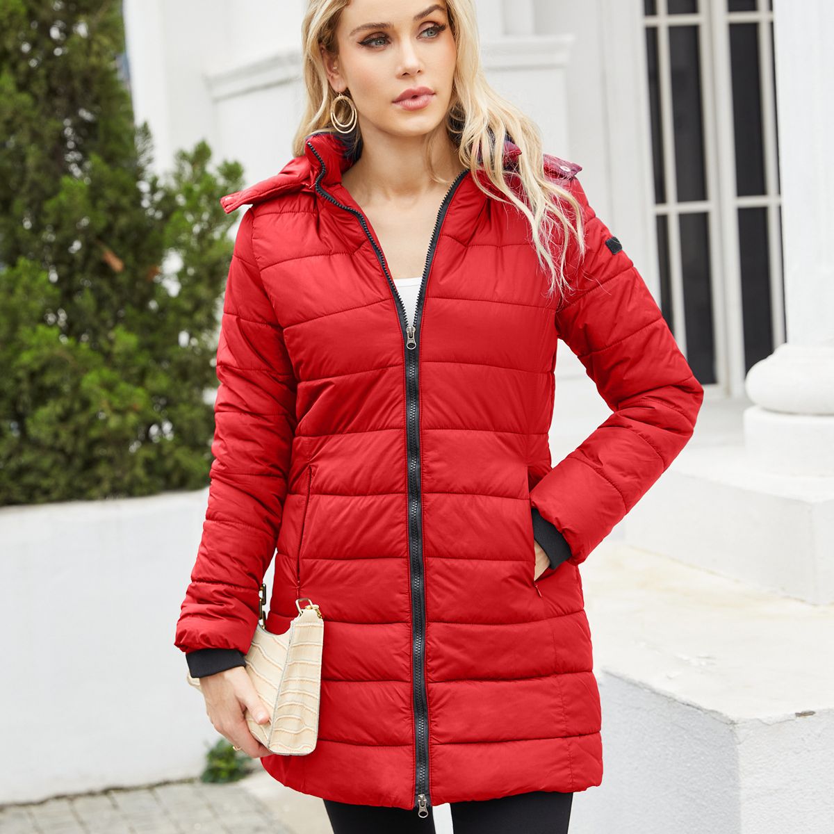 TIOZONEY - Parka Manga Larga Mujer - Rojo