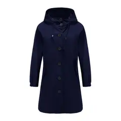 TIOZONEY - Cortavientos largo impermeable con gorro - Azul