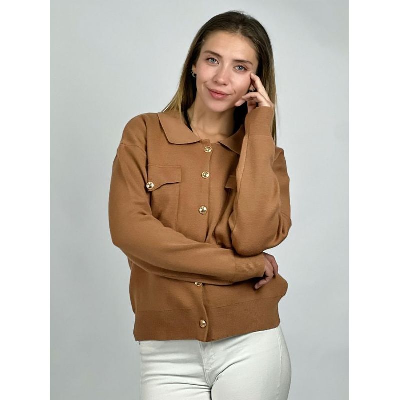 ENIGMATICA BOUTIQUE - Sweater Abotonado Cuello Pique Café