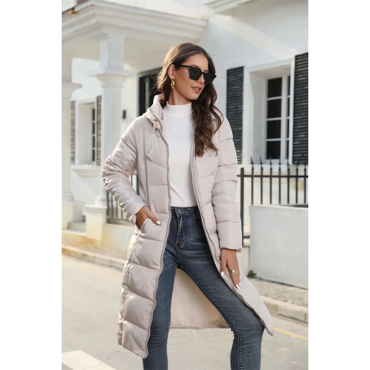 TIOZONEY - Parka Manga Larga Mujer - Beige