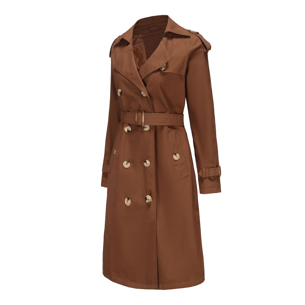 TIOZONEY - Abrigo largo tipo gabardina para mujer - Café