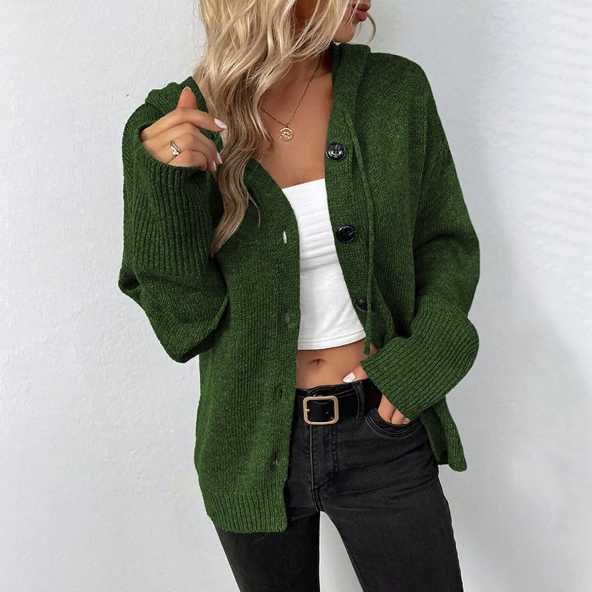 TIOZONEY - Chaleco con botones mujer - Verde
