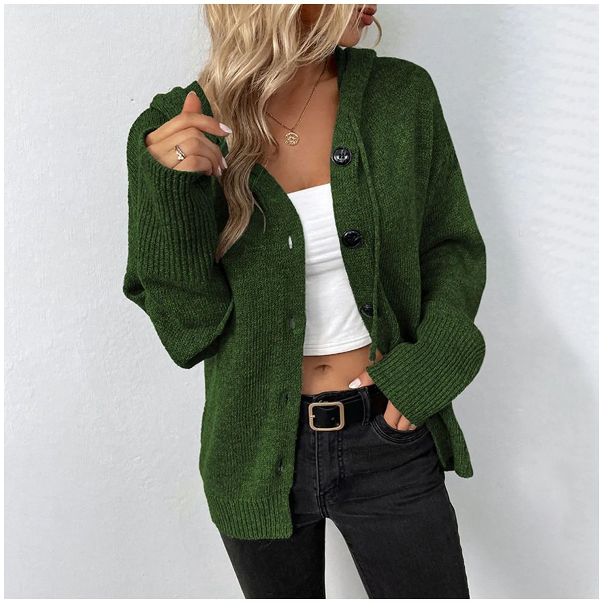 TIOZONEY - Chaleco con botones mujer - Verde